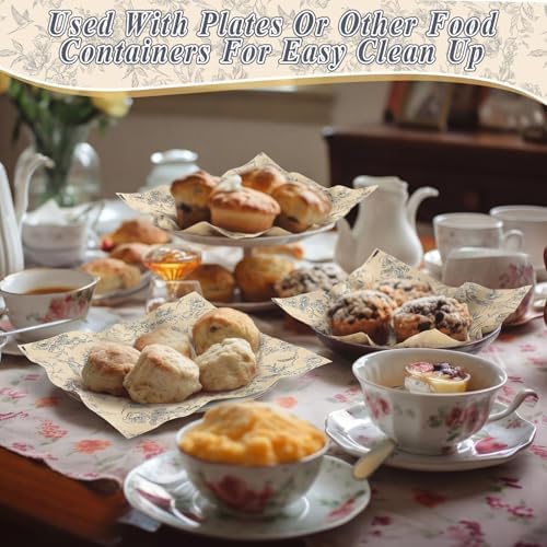 AmazingSpark 150 Pcs Deli Wax Paper Sheets for Food 8 x 10 Inch Greaseproof Waterproof Sandwich Wrapping Paper Basket Liner for Outdoor Picnic Beach Wedding Birthday Baby Shower(Flower Bird 2)