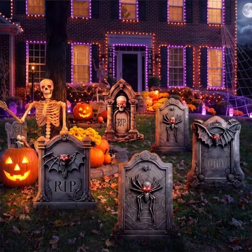 5 Pack Tombstone Halloween Decorations Plastic Yard Signs with Stakes