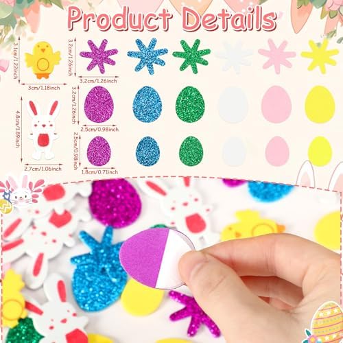 600Pcs Easter Foam Stickers Glitter Bunny Eggs Chick Stickers
