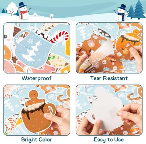 Christmas Winter Bulletin Boards - 115 Pcs Winter Cocoa Mug Marshmallow Design Set with Glue Points, Durable Cardstock & PET Film Protection for Classroom Winter Parties & New Year Xmas Decor