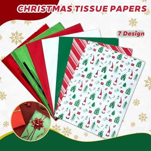 120 Sheets Christmas Tissue Paper for Gift Bags, 20" X 14" Xmas Holiday Tissue Paper for Christmas Gift Wrapping and DIY Gift Crafts Metallic Party Decor