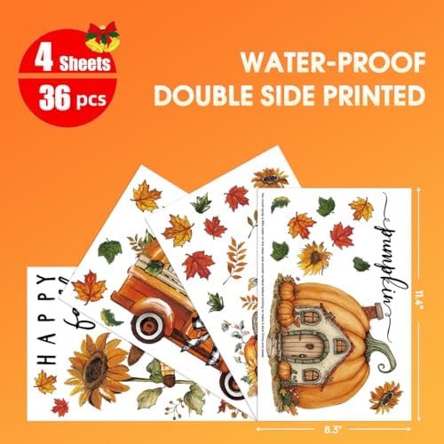 Horaldaily 36Pcs Fall Thanksgiving Window Clings, Scarecrow Sunflower Pumpkin