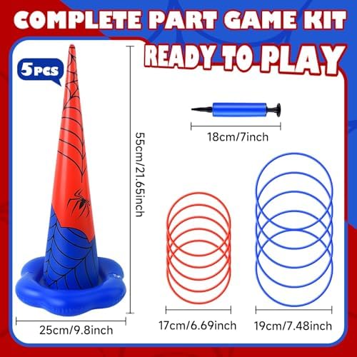 5 Pack Inflatable Spider Web Ring Toss Game, Birthday Party Games for Kids