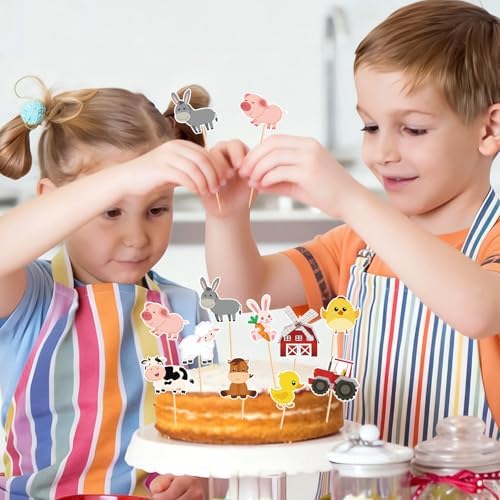 Hooqict 40Pcs Farm Cupcake Toppers Farm Animal Birthday Cake Topper Decorations Cupcake Picks for Kids Boys Girls Baby Shower Birthday Party Decorations Supplies