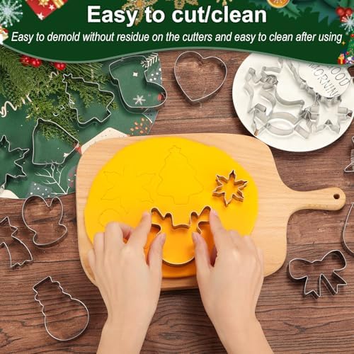 Lezmarket 24Pcs Christmas Cookie Cutters Set, Stainless Steel Metal Winter Holiday Cookie Cutter Christmas Shapes - Snowman, Christmas Tree, Gingerbread, Snowflake, Angel, Bells, Santa Claus, Candy