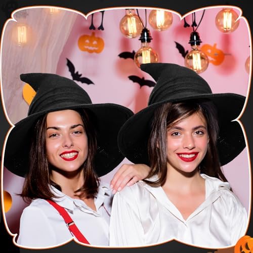 Boyiee Knitted Witch Hat Foldable Wide Brim Cap Pointed Felt Hat for Women Halloween Cosplay Costume Masquerade Accessory