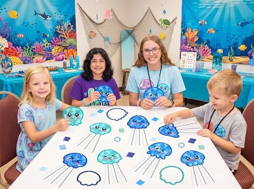 48PCS Summer Crafts: Paper Jellyfish Suncatchers DIY Kits, Window Stained Glass Effect Art Supplies