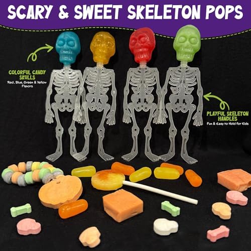 Skeleton Lollipops - Halloween Candy Individually Wrapped 24 Pack - Bulk Scary Suckers for Trick or Treat, Party Favors & Spooky Goodie Bags