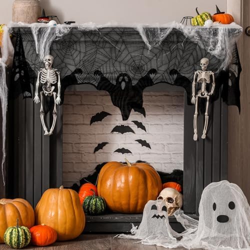 Pangda Halloween Spider Web Mantle Scarf Black, 19.7x78.7inch, Ghost