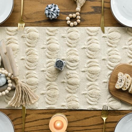 Artoid Mode Beige Soft Faux Fur Pumpkins Fall Table Runner 13x60 Inch