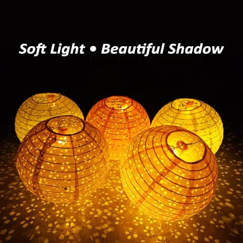 10Pack Paper Lanterns Chinese Japanese Hanging Paper Lanterns with LED Lights Sticks Tassels 8 Inch Round for Chinese Lunar New Year Decorations 2026 Spring Festival Wedding Asian Home Party Decor