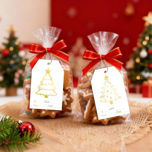 joycraft 60Pcs Christmas Name Gift Tags, 4 Styles Christmas Tree Tags
