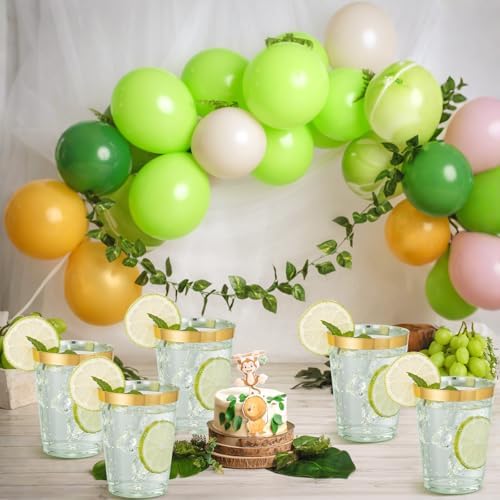 supernal 100 Pcs 10 oz Clear Green Plastic Cups,Gold Rimmed Party Tumblers