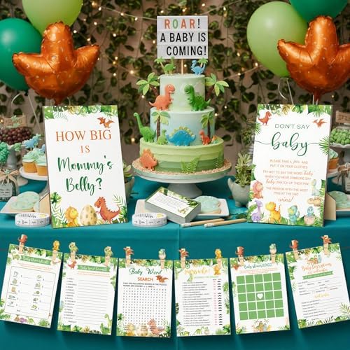 Funnymoom 426 Pcs Dinosaur Baby Shower Games Set, 8 Activities Bingo
