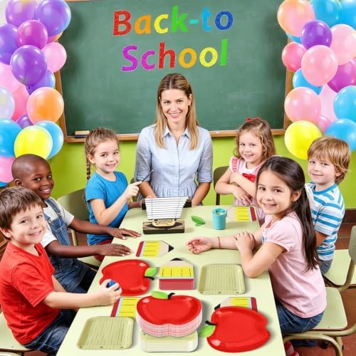 180Pcs Back to School Red Apple Paper Plates and Napkin Set,Serves 60