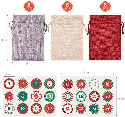 Naler Advent Calendar 2026, 24 Pieces Hanging Burlap Bags, 3 Colors