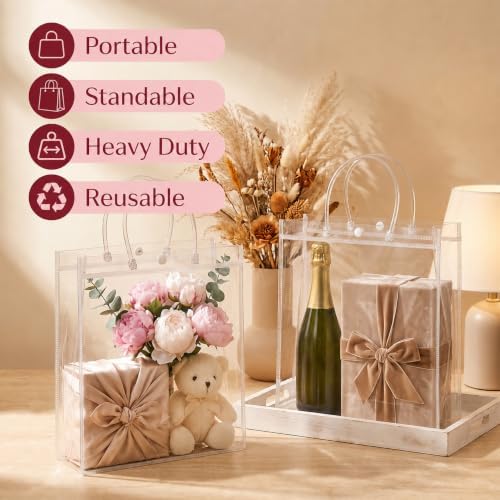 MAQIHAN Clear Gift Bags with Handles - X-Large Clear Party Favor Bags