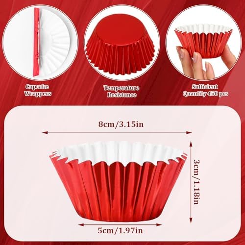 SANNIX 450Pcs Valentine's Day Foil Cupcake Liners Red Pink Cupcake Wrappers Foil Metallic Muffin Liners Baking Cups for Valentines Wedding Party Decorations Supplies