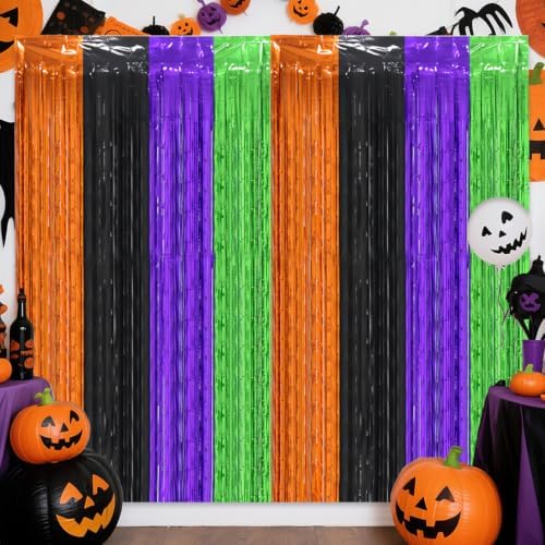 2 Pack Halloween Foil Fringe Curtains Party Decoration, 3.3 x 6.6ft