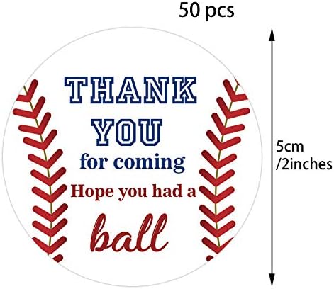 50 Baseball Stickers, Baseball Birthday Party Favor Thank You Label Stickers, Baseball Theme Party Supplies, 2 Inch