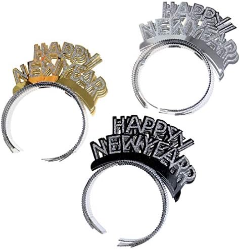 Glitter Happy New Year Headband Tiara, 12Pcs New Years Eve Supplies