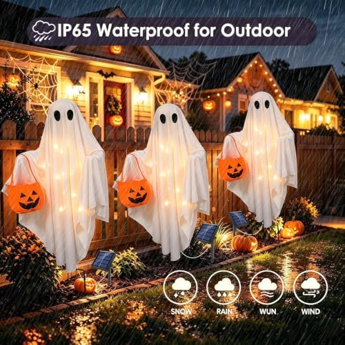 Solar Ghost Halloween Lights 2Pack Hanging Stake Yard Decor