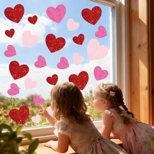 9 Sheets Valentines Day Window Clings Decorations, Red Heart Decor Stickers