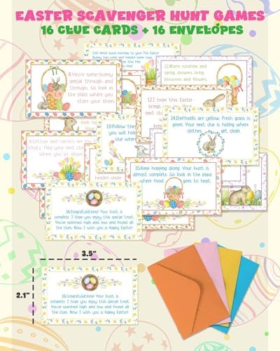 Easter Scavenger Hunt Cards - Easter Egg Hunt Cards for Teens with Envelopes - Easter Party Games Favor for Teens Adults Family -A01