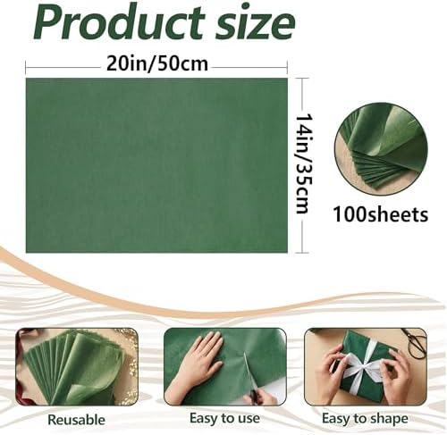 Bobobag 100 Sheets Forest Green Tissue Paper 20"X14" Tissue Paper for Gift Bags, Gift Wrapping Tissue, Christmas Tissue Paper Anniversary Holiday Decoration Arts Craft