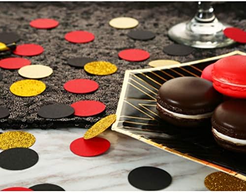 MOWO Gold Glitter, Black and Red Confetti Circles Table Decoration, 300pc