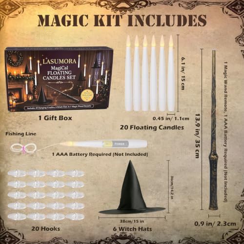 20PCS Halloween Flameless Floating Candles with Wand Remote & Witch Hat