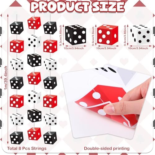 Xinnun 8 Pcs Casino Dice Party Decorations Black White and Red Dice Garland