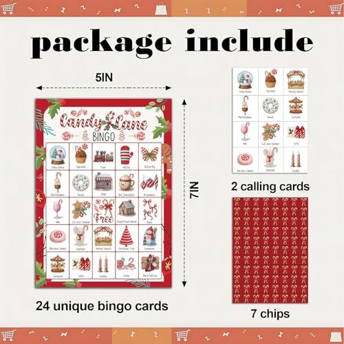 Christmas Party Bingo Game Cards, Candy Cane Bingo Set for Adults Large Group, Winter Holiday Fun Party Games, Xmas Activities Icebreaker Games, for Family Friends, 05