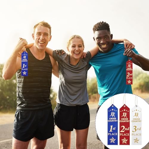 Thiccywoov 90 Pcs Cross County Ribbons for 1st, 2nd, 3rd Place, 8" x 2" Cross County Award Ribbons with Event Card and String for Sports Event, Competition Prize Gift, Contest Ornaments