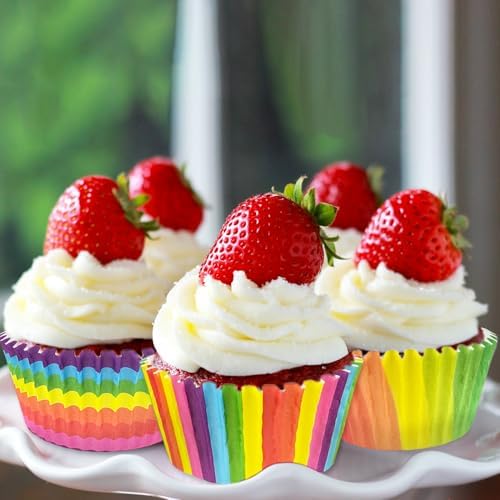 Jumbo Cupcake Muffin Liners - 300 Count Rainbow Large Baking Cup Cake Liners Paper, Jumbo Size Colorful Cupcake Liner Candy Wrappers Cookies Wrap for Bakeware Birthday Wedding Party
