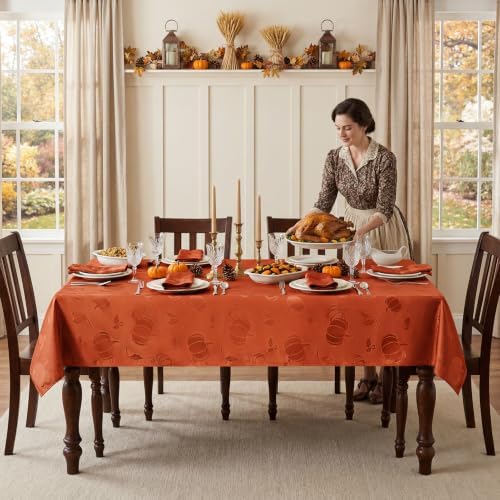 Romanstile Fall Jacquard Rectangle Tablecloth, Thanksgiving Pumpkin