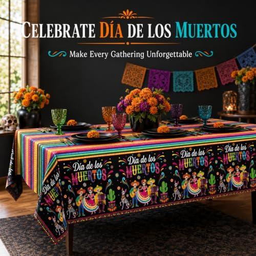3 Pack Dia De Los Muertos Tablecloths 54 x 108 Inch