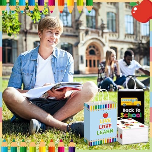 Kolldenn 24 Pcs Back to School Gift Paper Bags with Handles