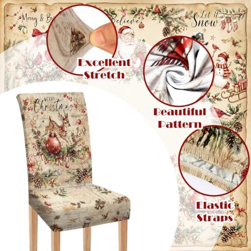 Moukeren 6 Pcs Vintage Christmas Chair Covers Farmhouse Dining Slipcovers