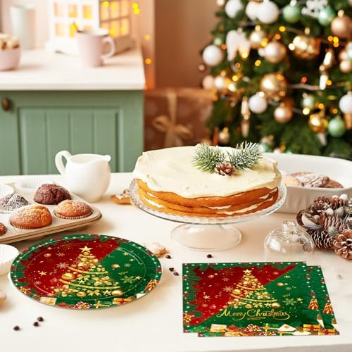 40 PCS Christmas Party Supplies,Gorgeous Christma Party supplies Tableware Set Include Christmas Paper Plates and Napkins for Xmas Tree Reindeer Snowflake Holiday,Serves 20 Guests