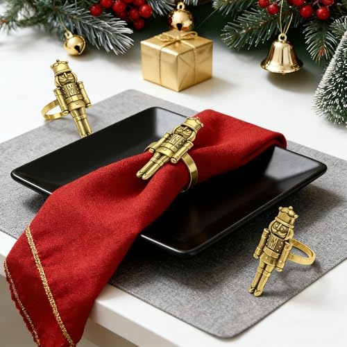 Christmas Napkin Rings Set of 12 for Xmas New Year Party Decor