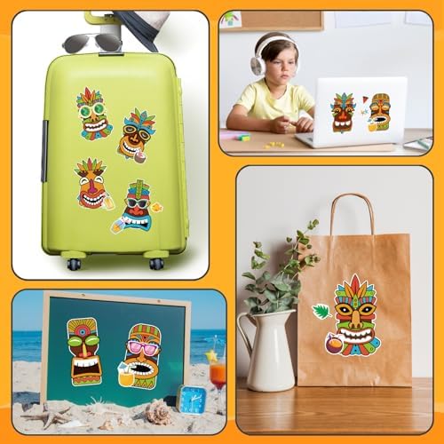 Summer Stickers, Make a Tiki Face Sticker, Tropical Hawaiian Stickers