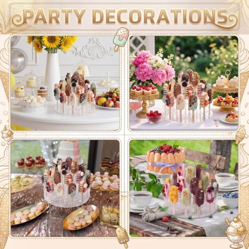 Gejoy 3 Tier Cakesicle Stand Acrylic Ice Pop Holder Display Round Lollipop Stand with 100 Sticks for Dessert Table Birthday Candy Bar Wedding Anniversary Celebrations Party Decor