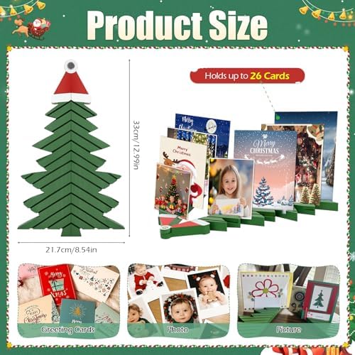Adjustable Wooden Christmas Card Display Stand; Holds Up to 26 Cards, Perfect for Greeting Cards, Photos & Postcards; Tabletop, Shelf, Desk & Mantel Decor