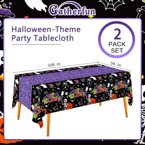 2 Pack Halloween Tablecloth, 54 x 108 Inch Disposable Plastic Table Cover, Purple Halloween Party Decorations for Halloween Decor Party Supplies