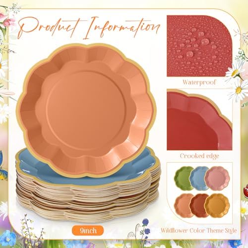 72 Pcs Floral Paper Plates 9 Inch Disposable, Fall