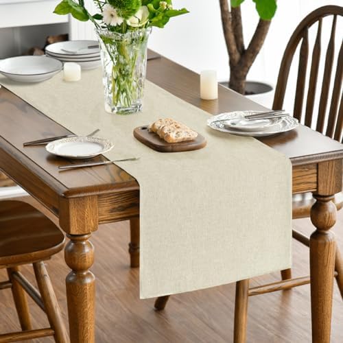 Artoid Mode Beige Table Runner, Seasonal Summer Fall Washable Kitchen Dining Table Decoration for Home Party Decor 13x108 Inch