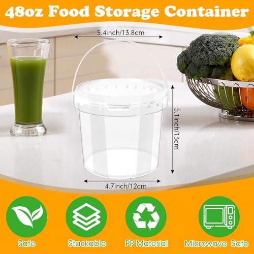 Funnymoom 50 Pack 48 oz Clear Buckets with Lids and Handles