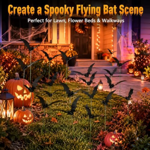 RAINFLOW 30PCS Halloween Bat Garden Stakes Outdoor Yard Spooky Decor