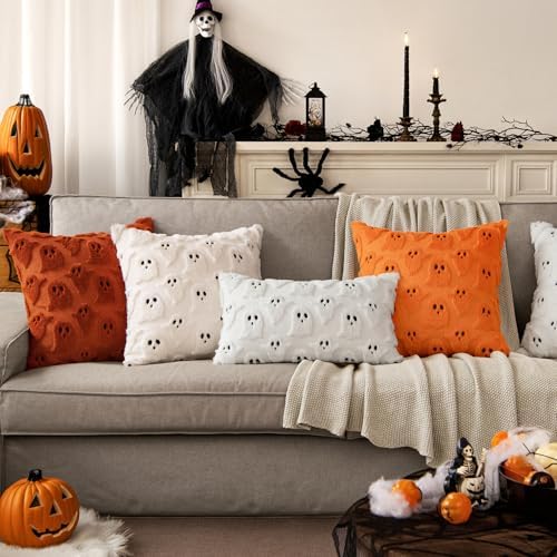 MIULEE Burnt Orange Halloween Pillow Covers Cute Ghost Fall Decor 16x16